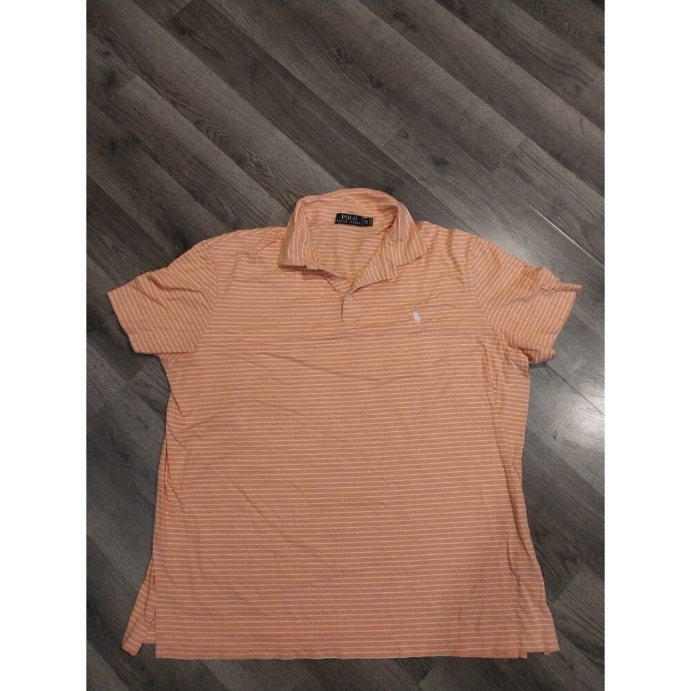 Mens Orange Striped Polo By Ralph Lauren XXL Orange And White Stripes